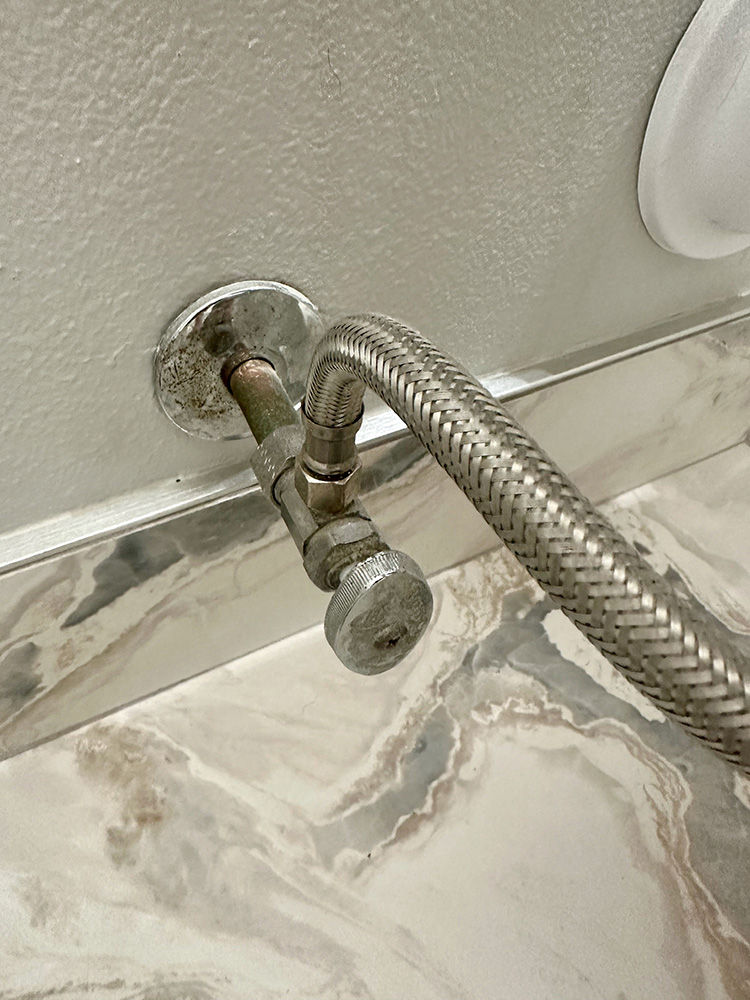 Toilet shut-off valve example. This is what a toilet shut-off valve in your home may look like.