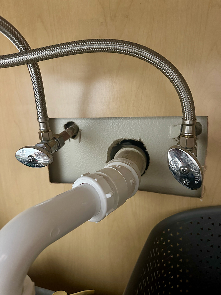 Under sink shut-off valve example. This is what an under-sink shut-off valve in your home may look like.